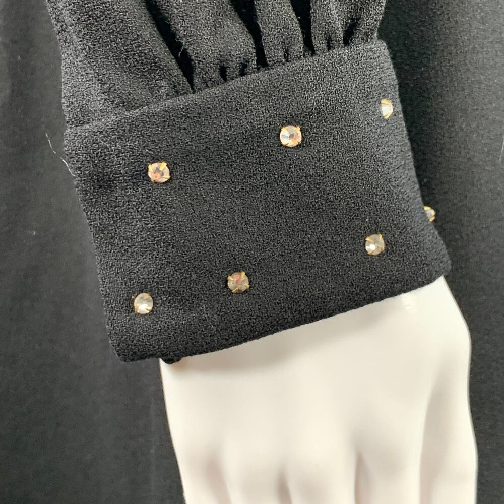 SAINT LAURENT Size 8 Black Gold Wool Crepe Rhinestones Long Sleeve Dress - Picture 4 of 10